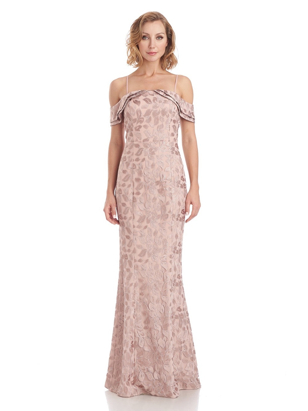 JS Collections Mauve Floral Off-Shoulder Maxi Dress